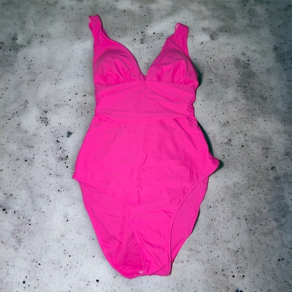 Women's Plunge Criss Cross Ruched One Piece Swimsuit, Medium - Picture 2 of 4